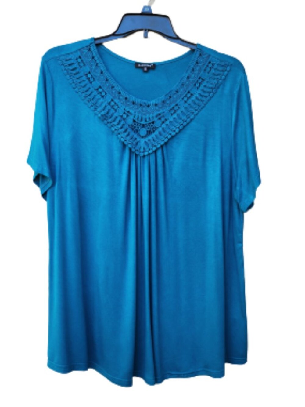 a.Jesdani Plus Blue Blouse Crochet Lace V-Neck Short Sleeve Stretch